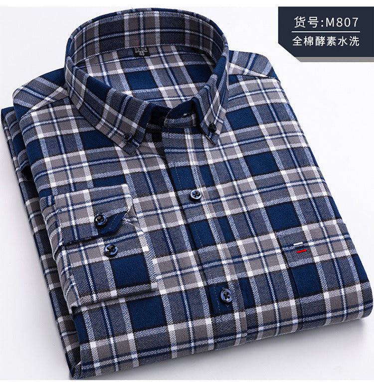 Men's Cotton Plaid Shirt – Long Sleeve, Casual Fit, Available in Plus Sizes