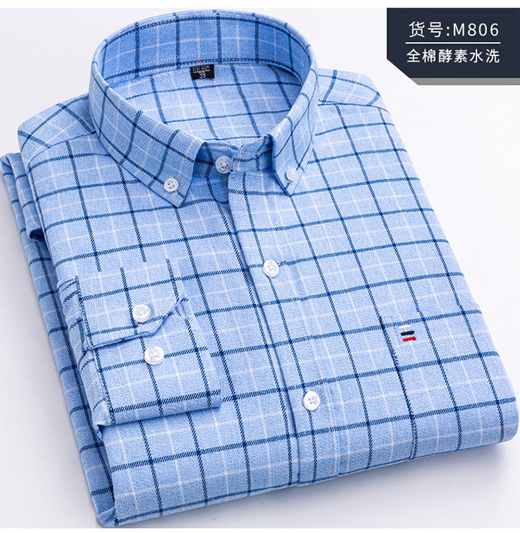 Men's Cotton Plaid Shirt – Long Sleeve, Casual Fit, Available in Plus Sizes