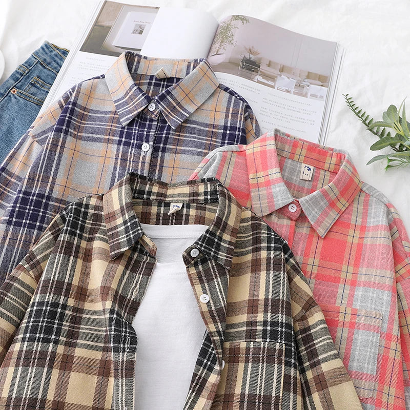 Women's Long Sleeve Checked Blouse