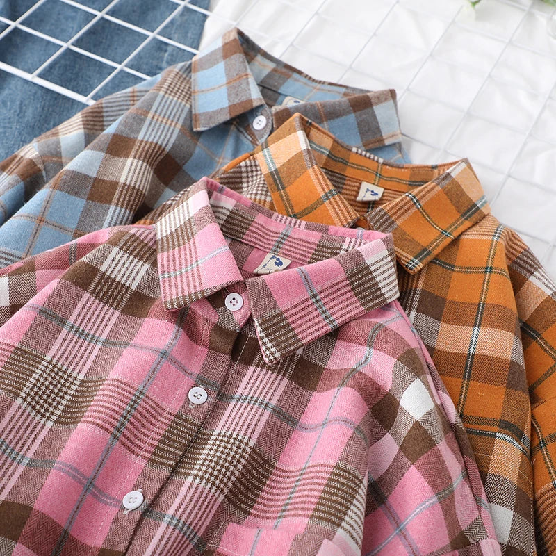 Women's Long Sleeve Checked Blouse