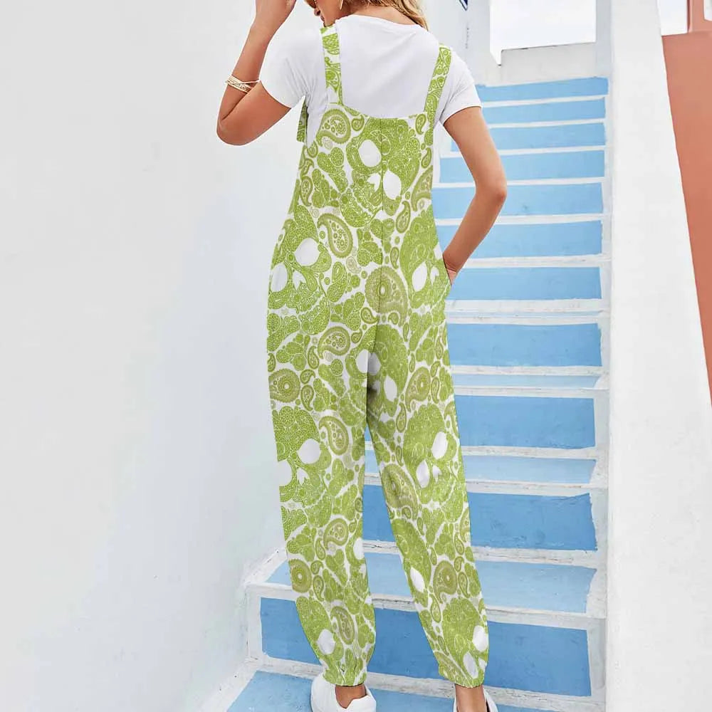 Print on Demand Women Spring Summer Printing Suspenders Overalls Casual Strappy Trousers Women's Loose Wide Leg Pants Jumpsuit
