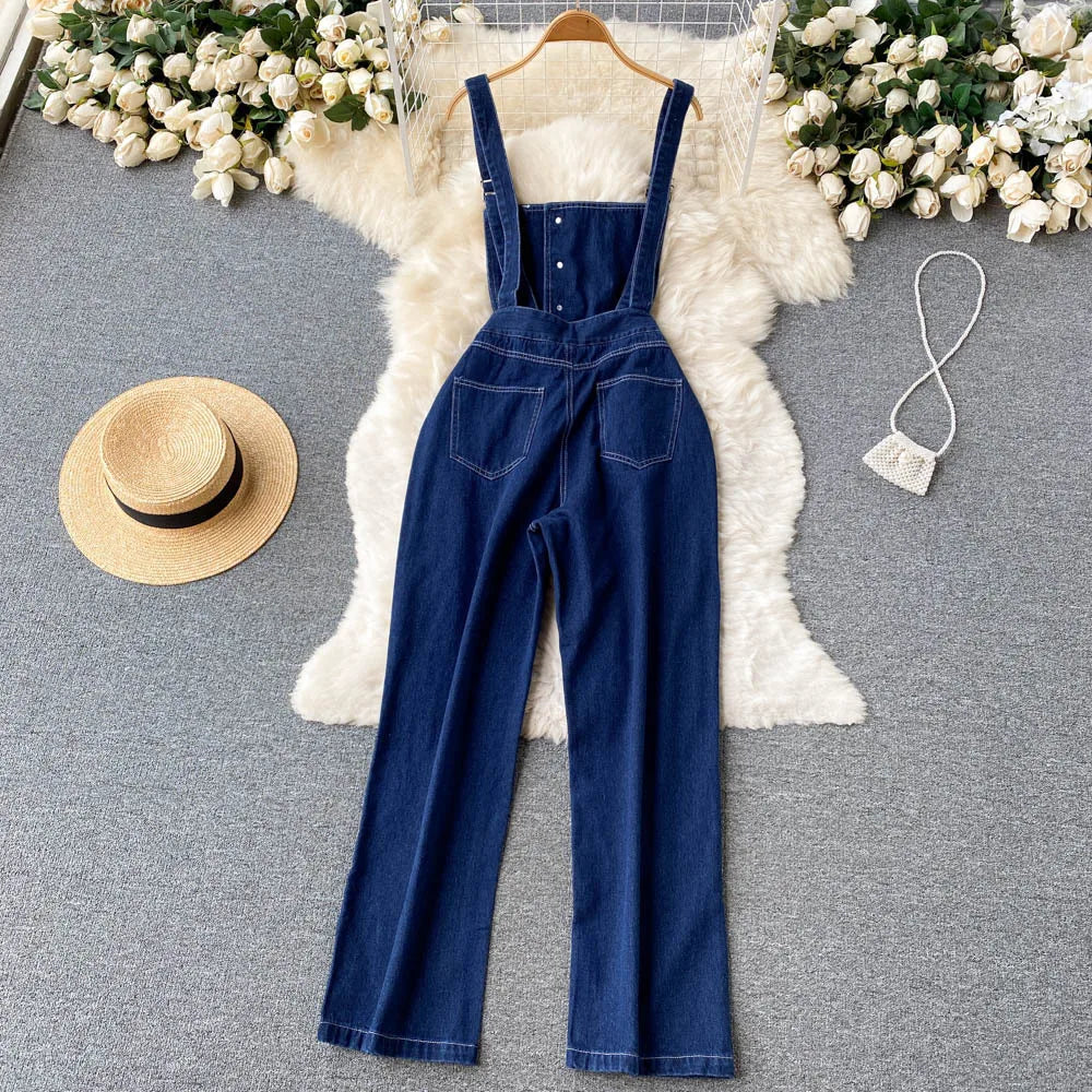 Spring and Summer New Loose Straight Thin Wide Leg Pants Ins Casual Pants Jeans Suspenders Woman