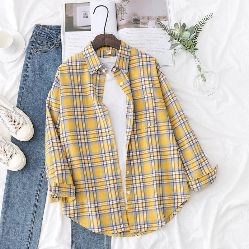 Women's Long Sleeve Checked Blouse