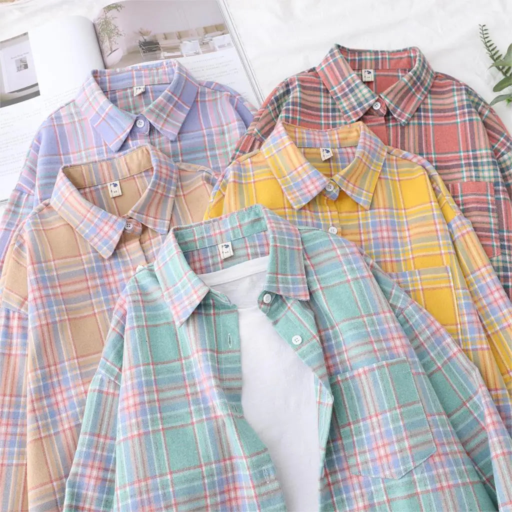Women's Long Sleeve Checked Blouse