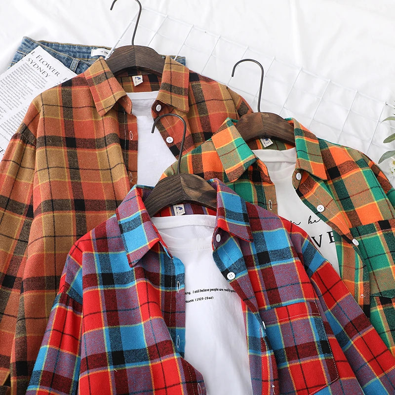 Women's Long Sleeve Checked Blouse