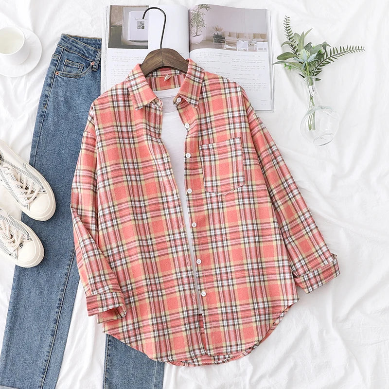 Women's Long Sleeve Checked Blouse