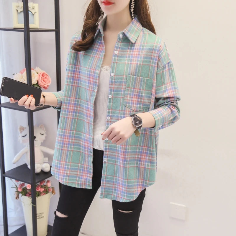 Women's Long Sleeve Checked Blouse