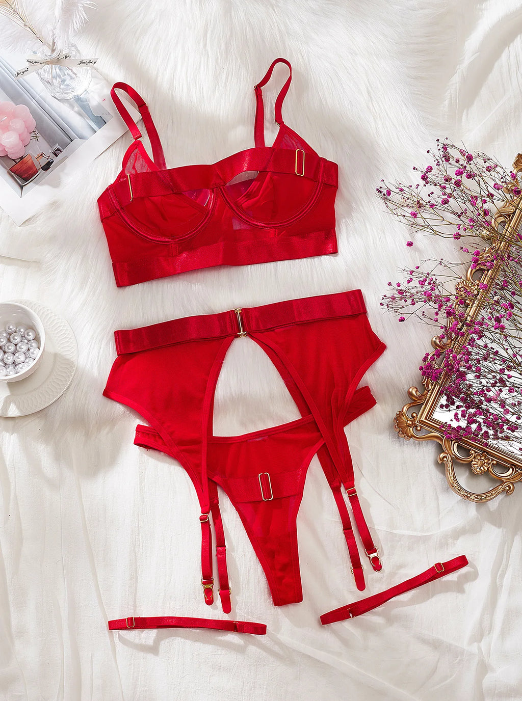 Women's 4-Piece Mesh Lingerie Set