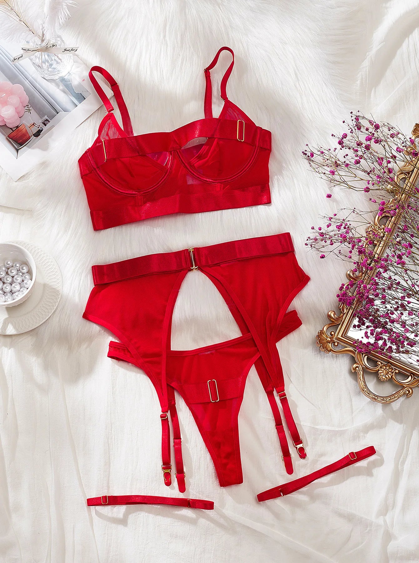 Women's 4-Piece Mesh Lingerie Set