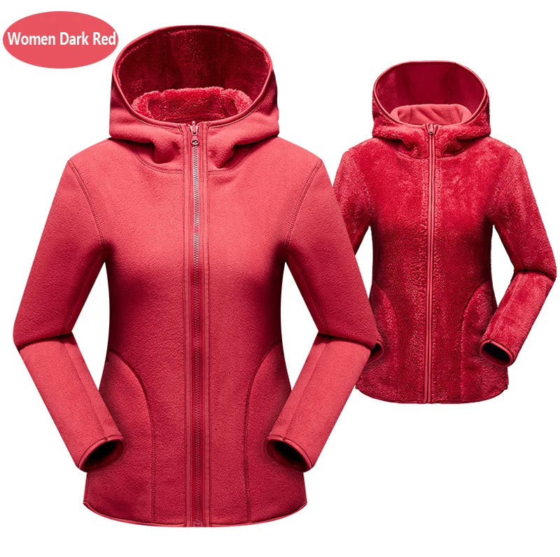 Unisex Reversible Hoodie Women Pullover Sweatshirts Winter Warm Polar/Coral Fleece Hooded Jacket Ladies Flannel Coat Hoody