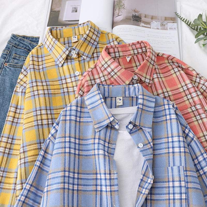 Women's Long Sleeve Checked Blouse