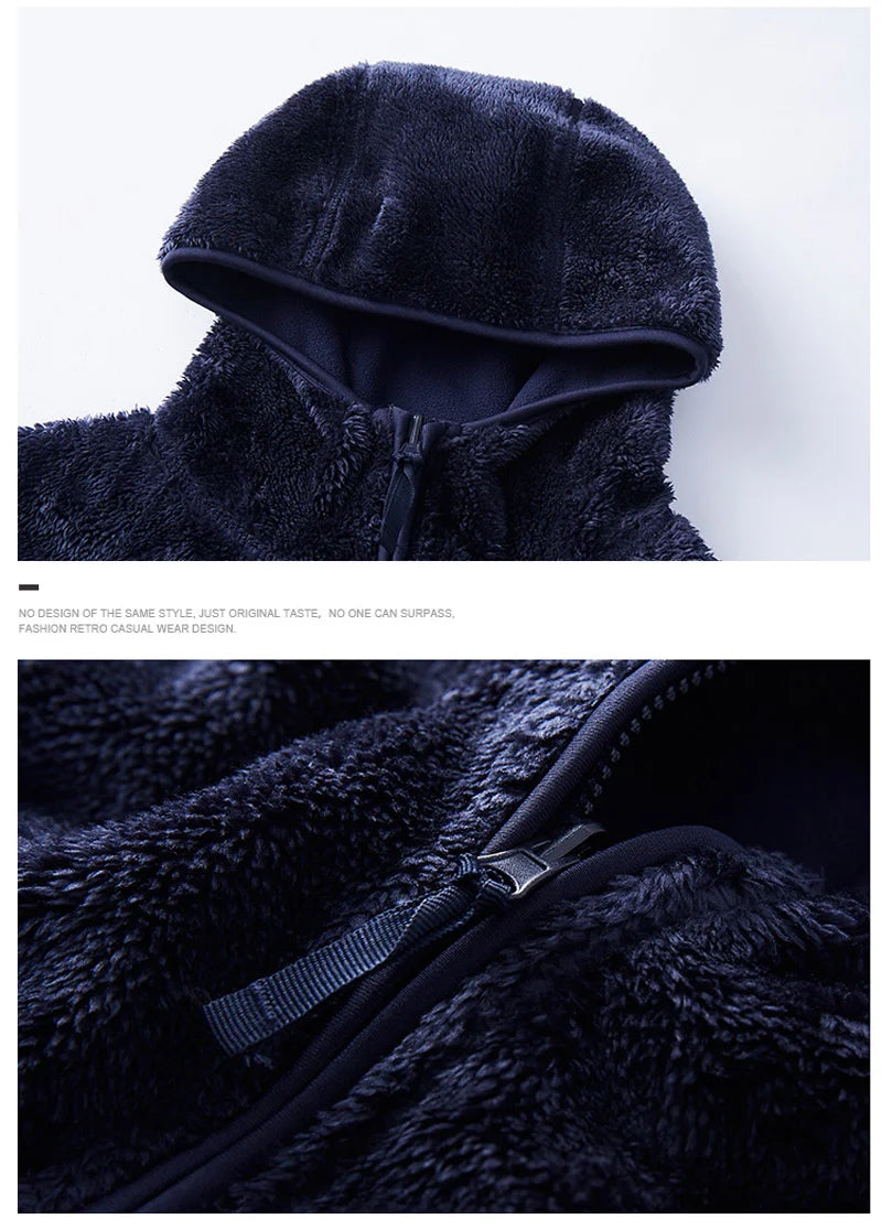 Unisex Reversible Hoodie Women Pullover Sweatshirts Winter Warm Polar/Coral Fleece Hooded Jacket Ladies Flannel Coat Hoody