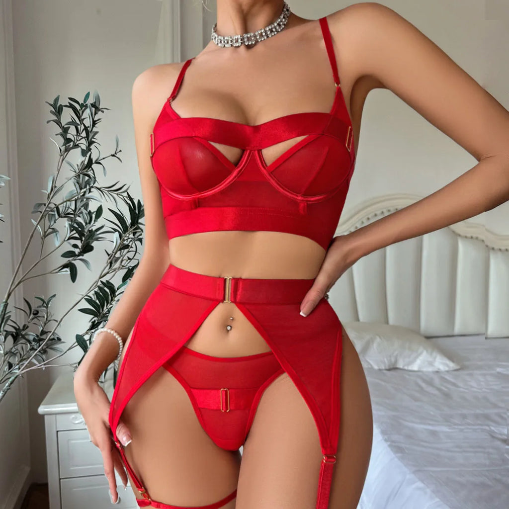 Women's 4-Piece Mesh Lingerie Set