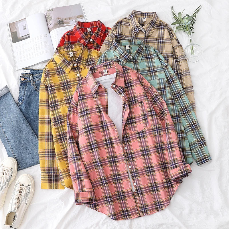 Women's Long Sleeve Checked Blouse