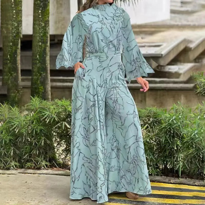 White Jumpsuit Women Long Sleeve Plus Size Wide Leg Long Pants Office Lady Jumpsuits for Women Lugentolo