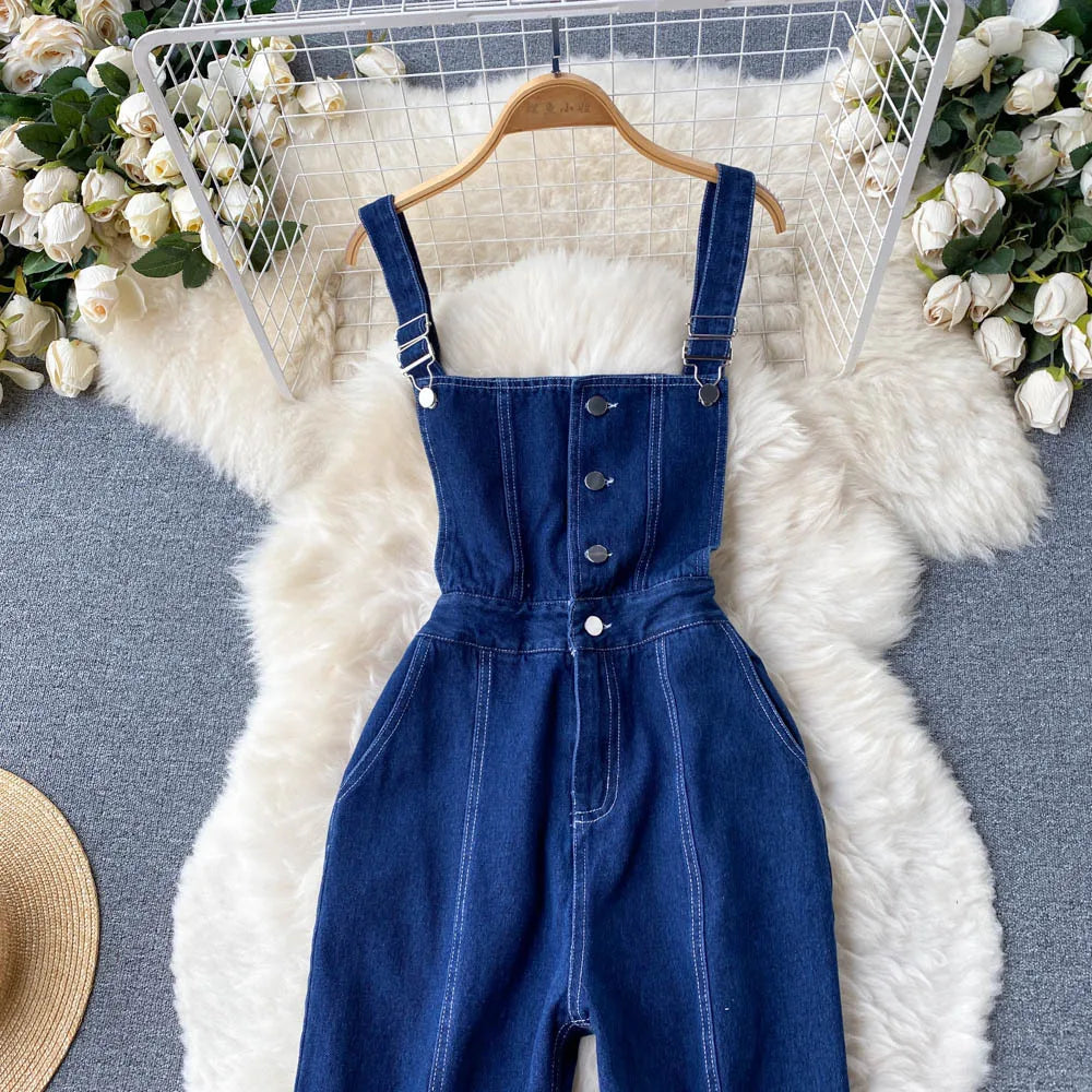 Spring and Summer New Loose Straight Thin Wide Leg Pants Ins Casual Pants Jeans Suspenders Woman