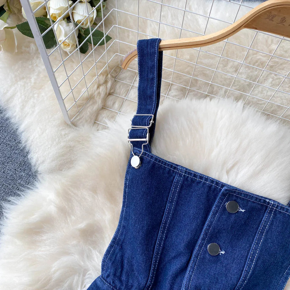 Spring and Summer New Loose Straight Thin Wide Leg Pants Ins Casual Pants Jeans Suspenders Woman
