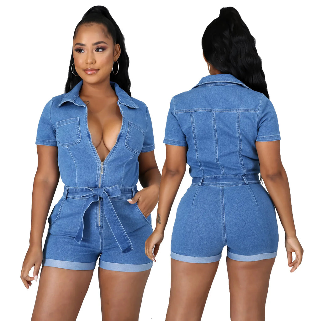 Women's High-Waist Denim Jumpsuit