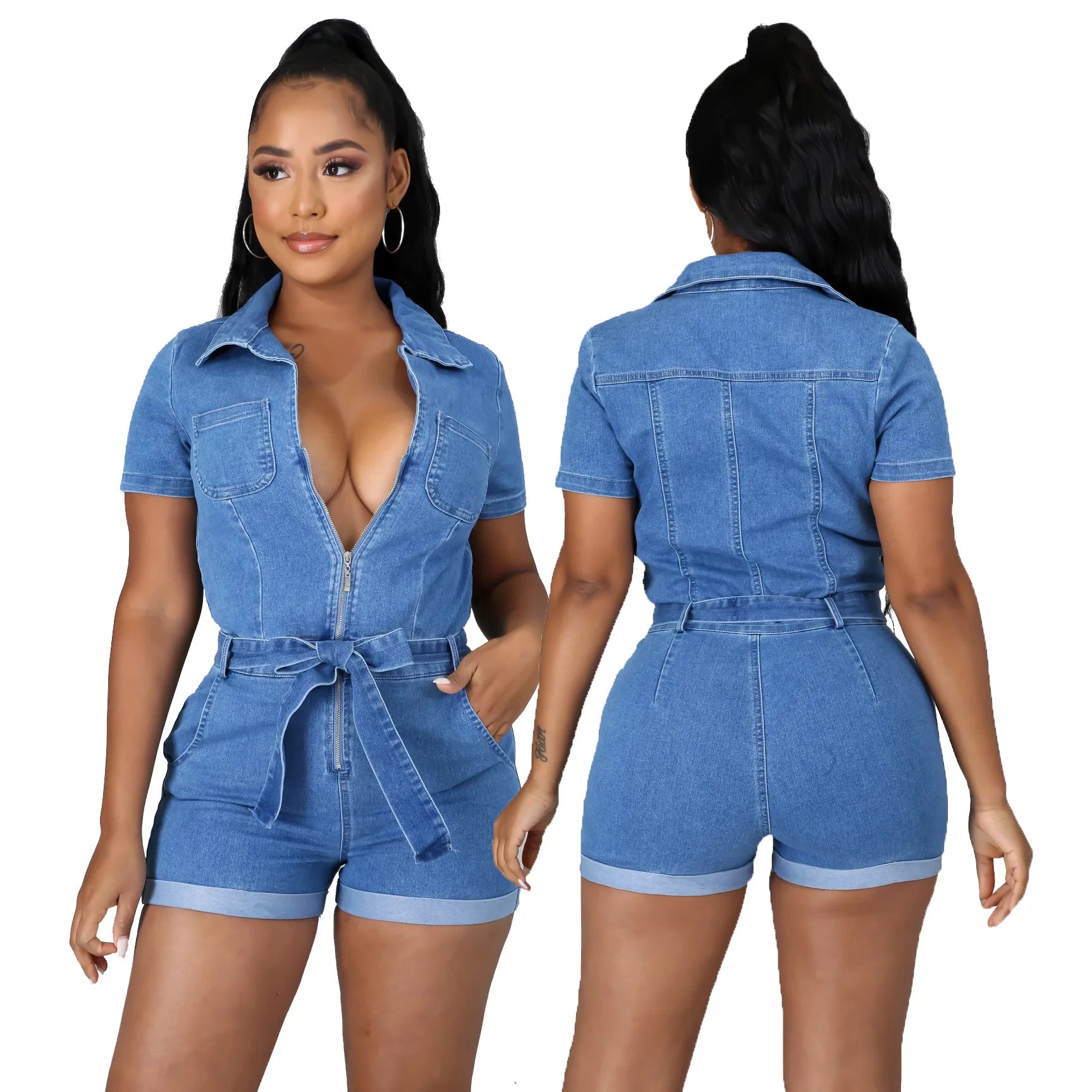 Women's High-Waist Denim Jumpsuit