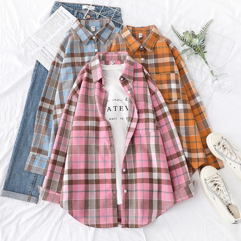 Women's Long Sleeve Checked Blouse