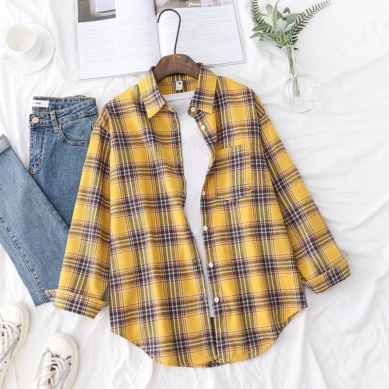 Women's Long Sleeve Checked Blouse