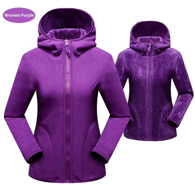 Unisex Reversible Hoodie Women Pullover Sweatshirts Winter Warm Polar/Coral Fleece Hooded Jacket Ladies Flannel Coat Hoody