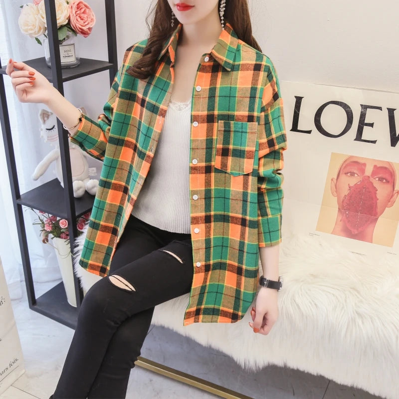 Women's Long Sleeve Checked Blouse