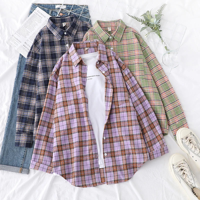 Women's Long Sleeve Checked Blouse