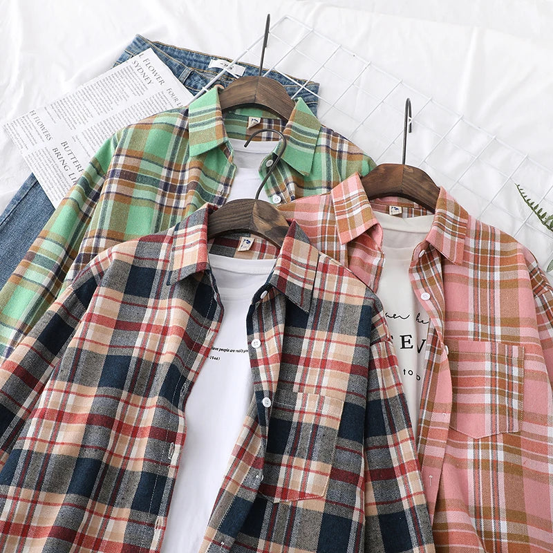 Women's Long Sleeve Checked Blouse