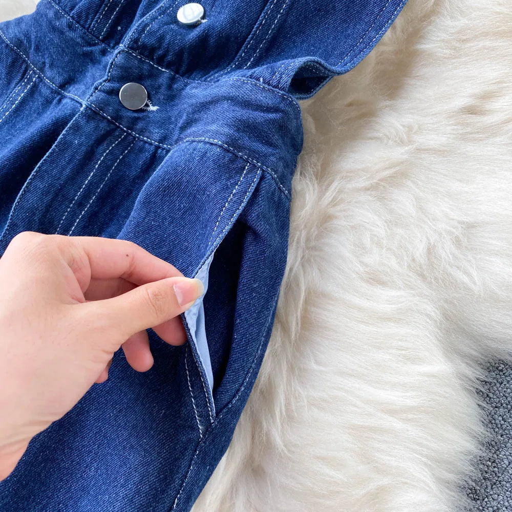 Spring and Summer New Loose Straight Thin Wide Leg Pants Ins Casual Pants Jeans Suspenders Woman