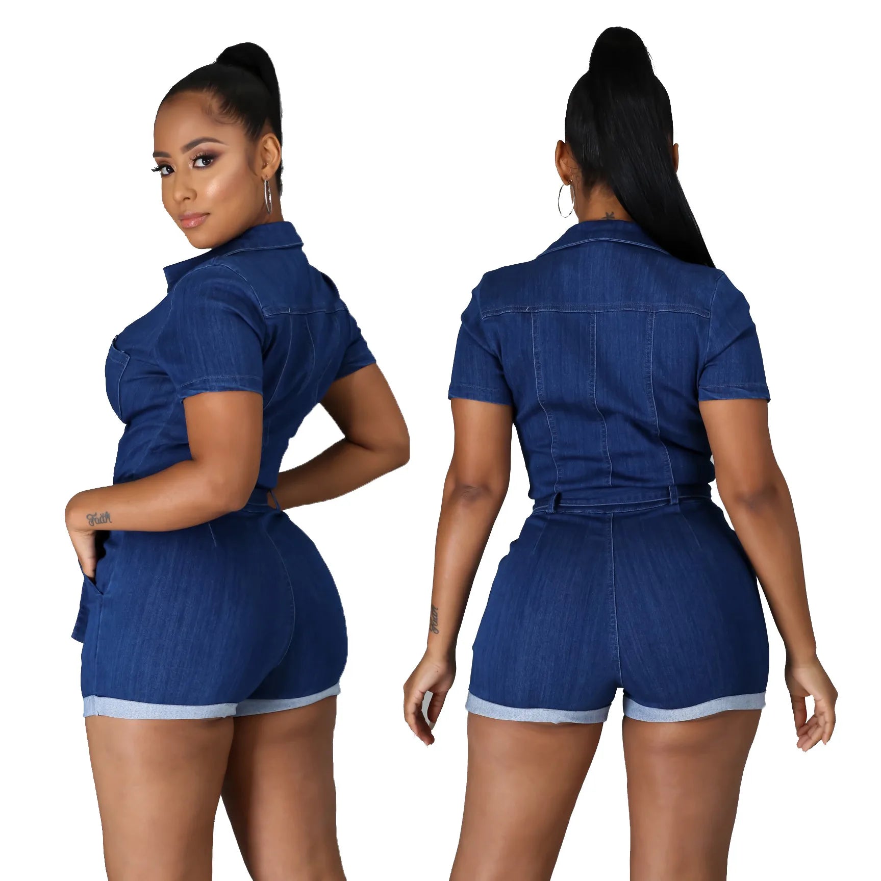 Women's High-Waist Denim Jumpsuit