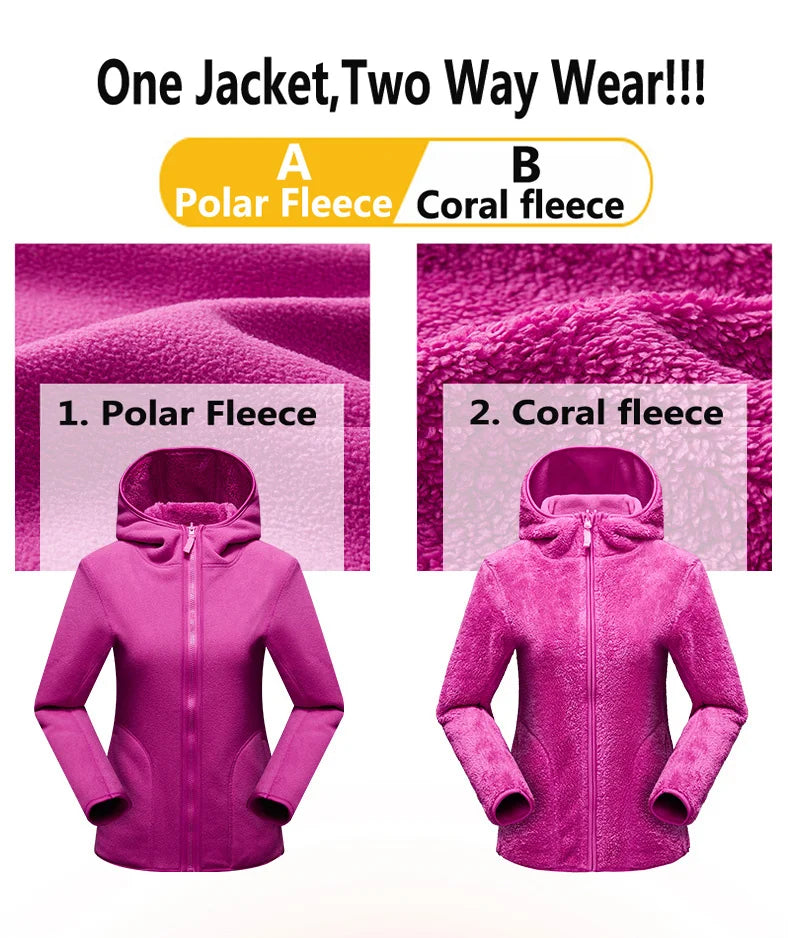 Unisex Reversible Hoodie Women Pullover Sweatshirts Winter Warm Polar/Coral Fleece Hooded Jacket Ladies Flannel Coat Hoody
