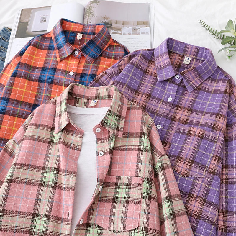 Women's Long Sleeve Checked Blouse