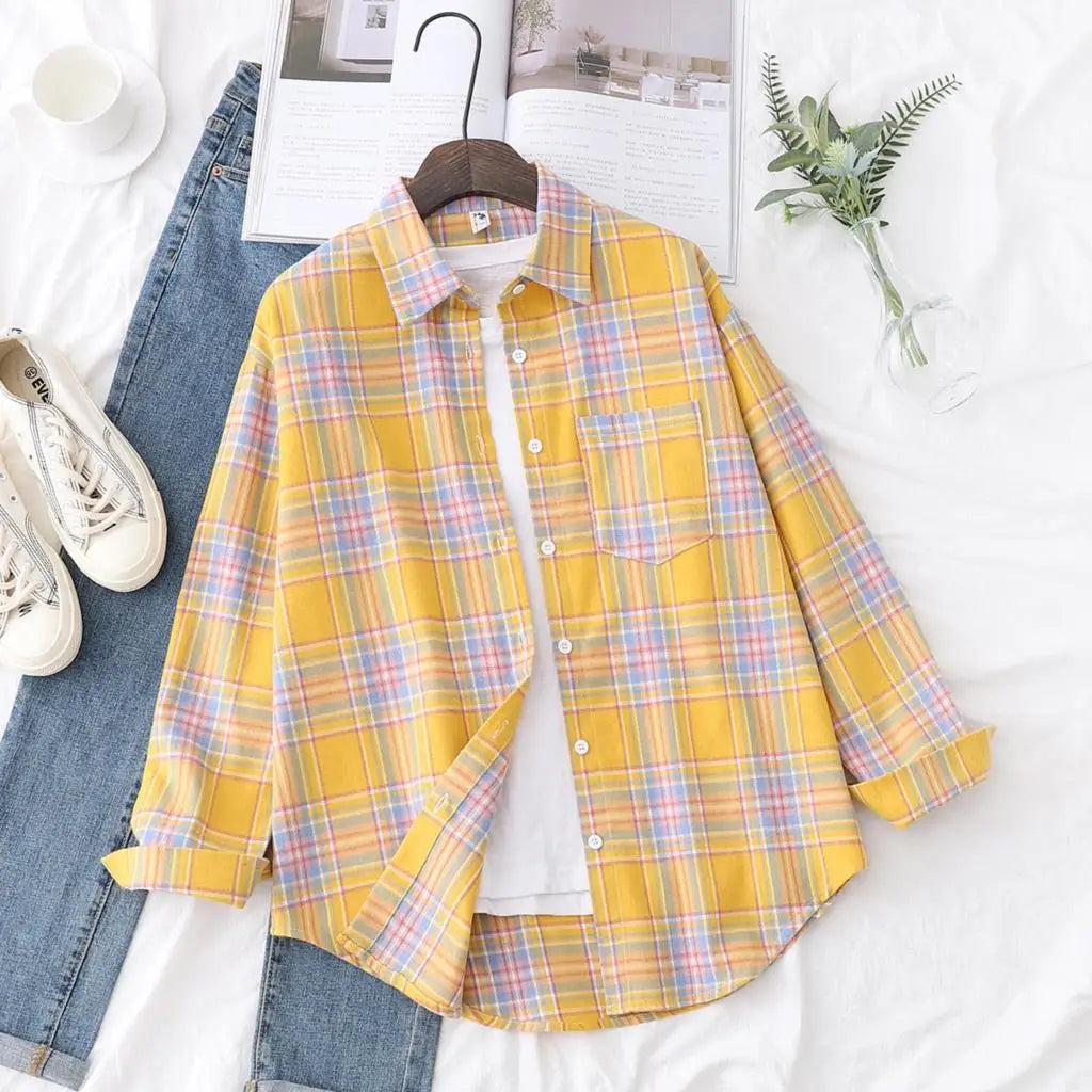 Women's Long Sleeve Checked Blouse