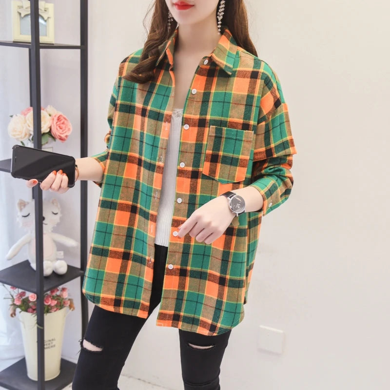 Women's Long Sleeve Checked Blouse
