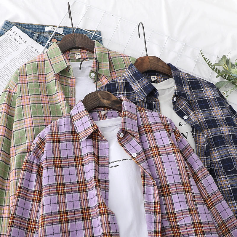 Women's Long Sleeve Checked Blouse