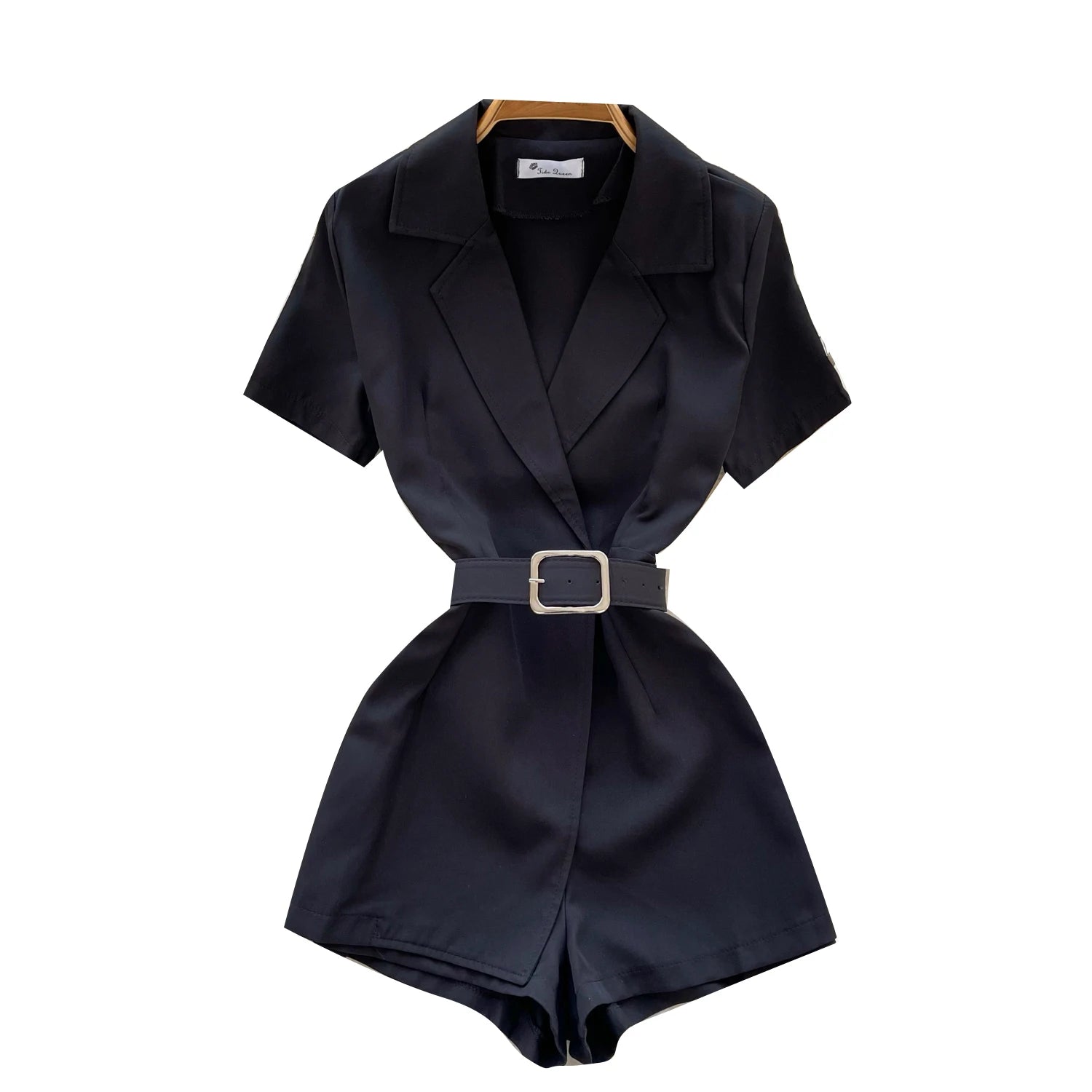 Summer Casual Notched Collar Jumpsuit For Women Short Sleeve High Waist Lace Short Jumpsuit Wholesale