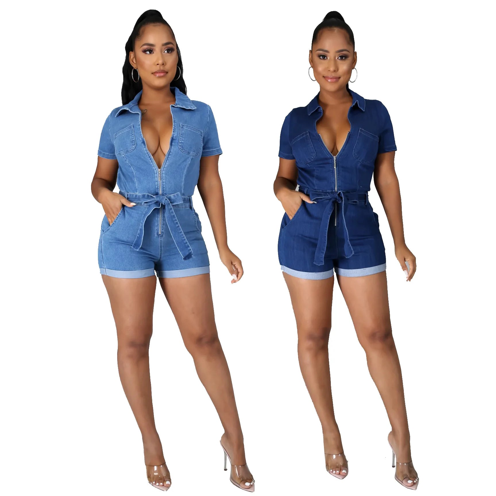 Women's High-Waist Denim Jumpsuit