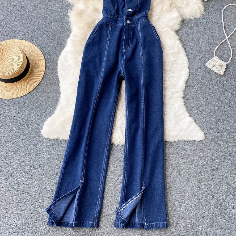 Spring and Summer New Loose Straight Thin Wide Leg Pants Ins Casual Pants Jeans Suspenders Woman