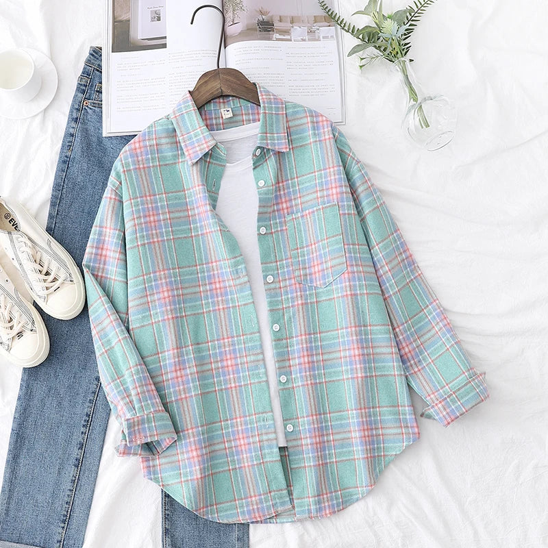 Women's Long Sleeve Checked Blouse