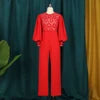 X6047 High Quality Fashion Summer Loose Jumpsuit Puffy Long Sleeve Lace See Through Wide Leg Women Jumpsuits