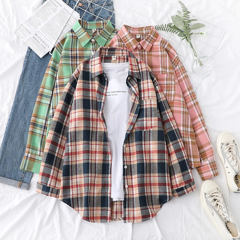 Women's Long Sleeve Checked Blouse