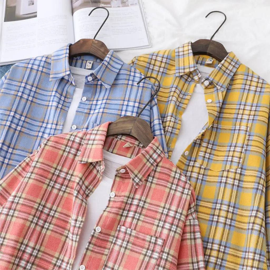 Women's Long Sleeve Checked Blouse