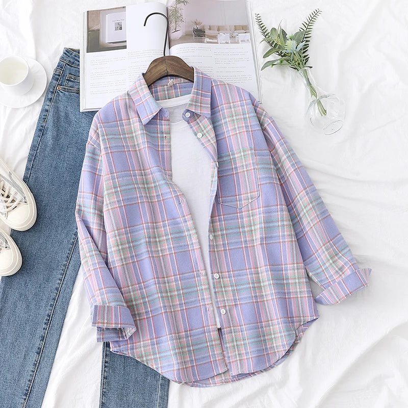 Women's Long Sleeve Checked Blouse