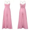 Summer Romper Chain Halter High Waist Open Back Backless Custom logo Sexy Club Wear Pleated Wide Leg Women Jumpsuit for Ladies
