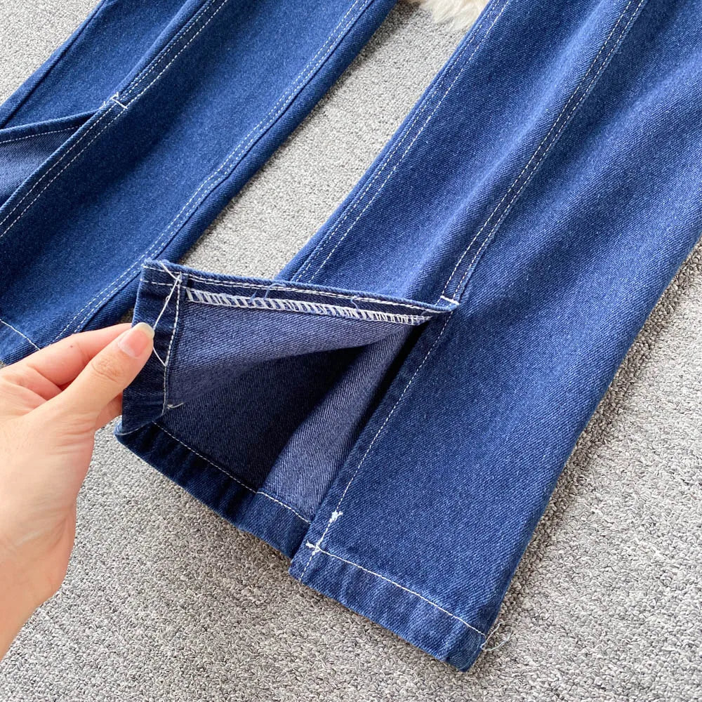 Spring and Summer New Loose Straight Thin Wide Leg Pants Ins Casual Pants Jeans Suspenders Woman