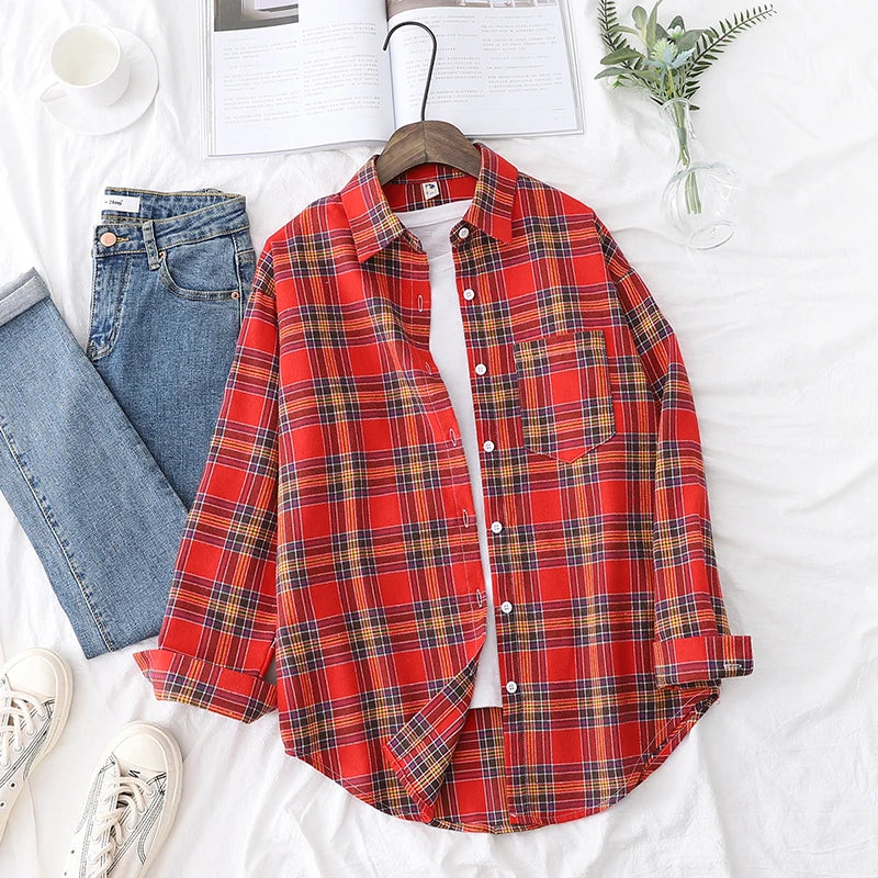 Women's Long Sleeve Checked Blouse