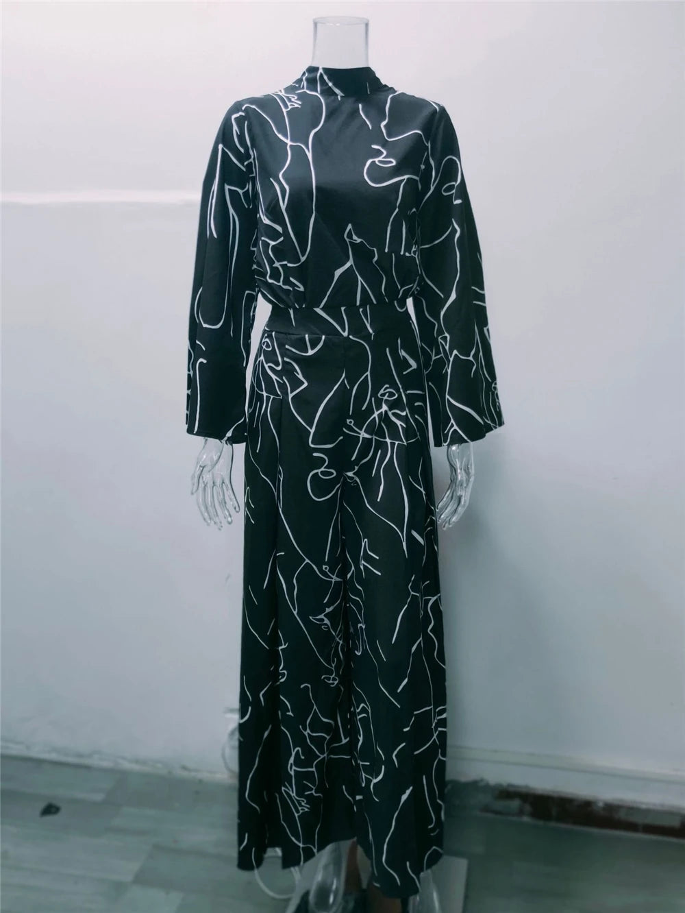 White Jumpsuit Women Long Sleeve Plus Size Wide Leg Long Pants Office Lady Jumpsuits for Women Lugentolo