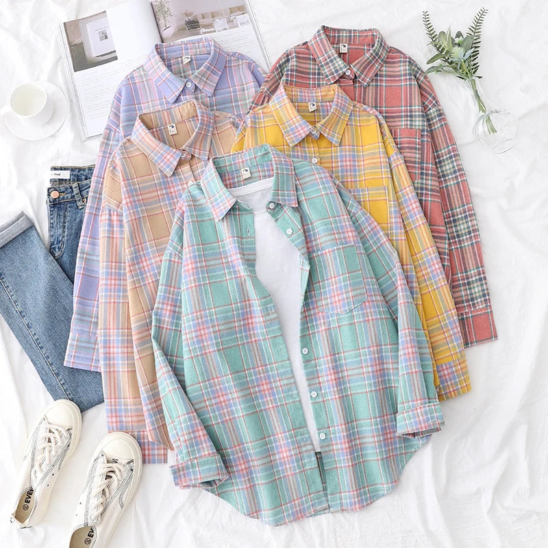Women's Long Sleeve Checked Blouse