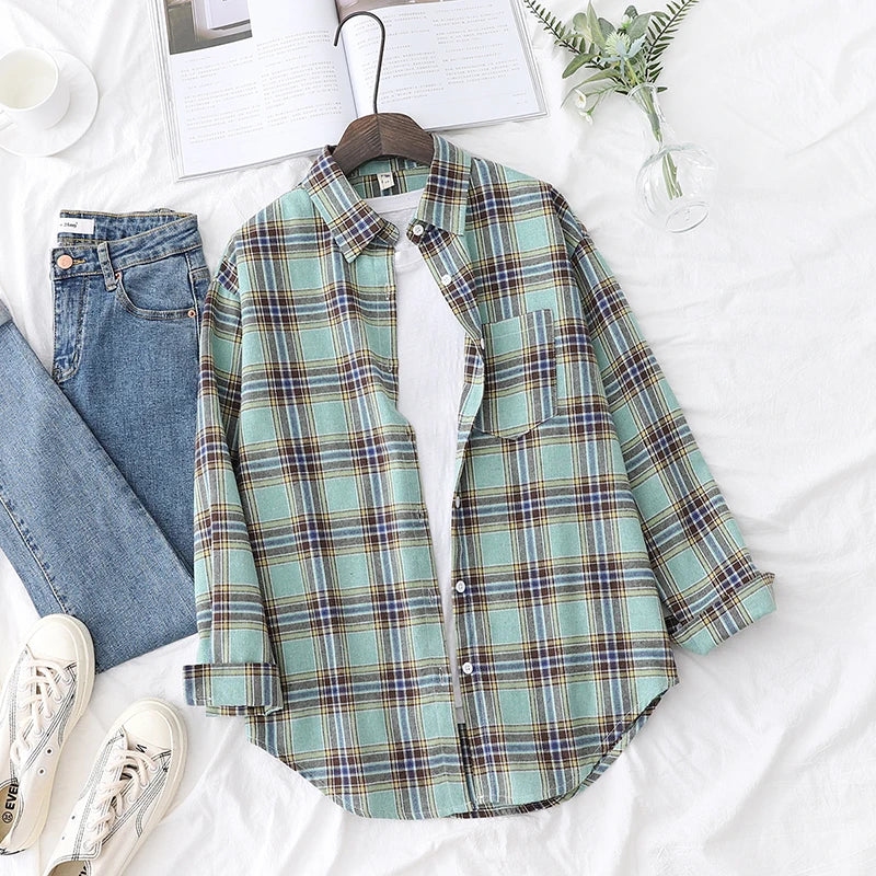 Women's Long Sleeve Checked Blouse
